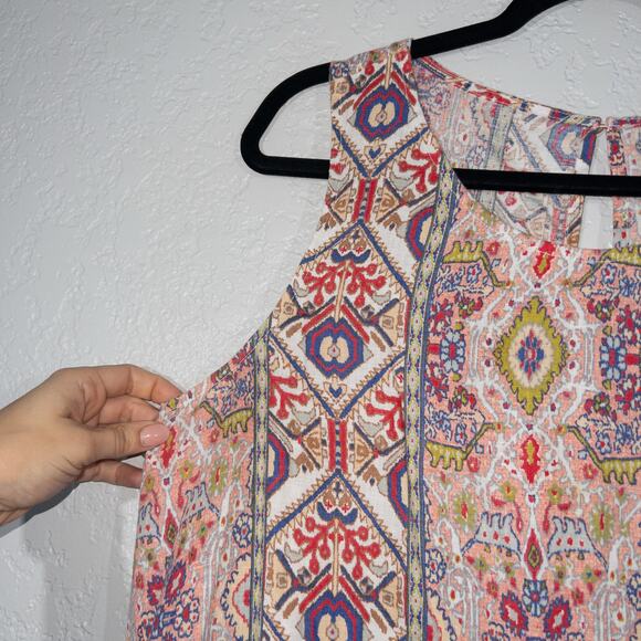 New Rachel Zoe White Aztec Printed Linen Tank Dress Size Large - Picture 3 of 7